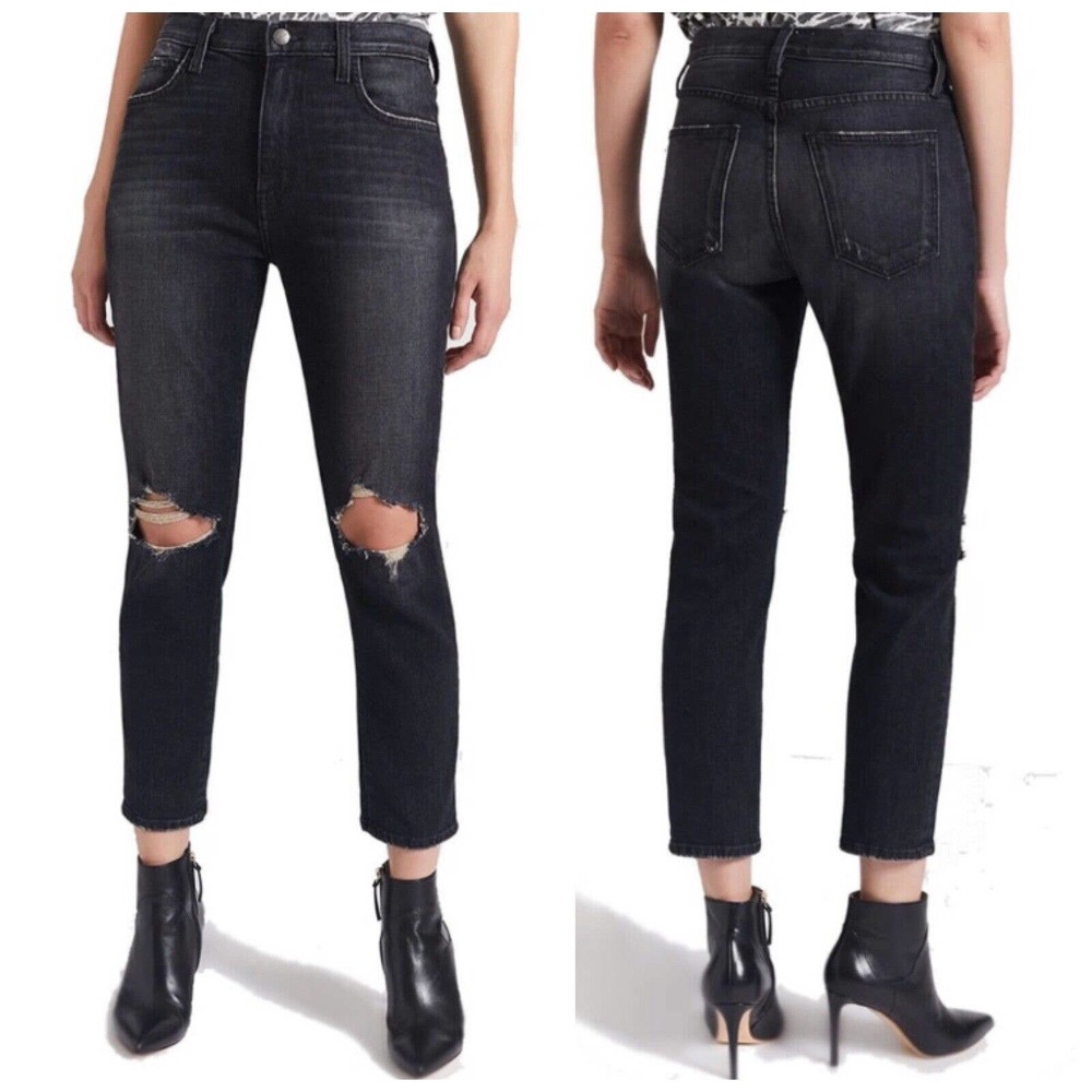 EUC Current/Elliott Women's 29 Black Distressed Vintage Cropped Slim Jeans